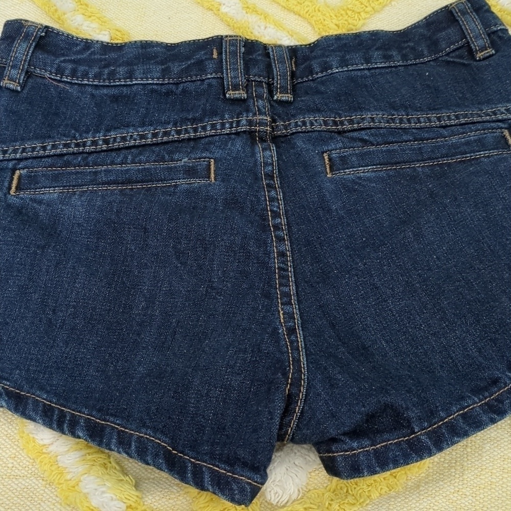 Free People Dark Wash White Eyelet Pockets Trim High Waisted Shorts - Picture 7 of 7